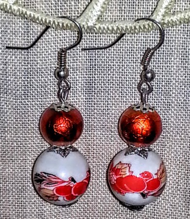 Náušničky - Perličky oranžové s ornamentami (4 €)